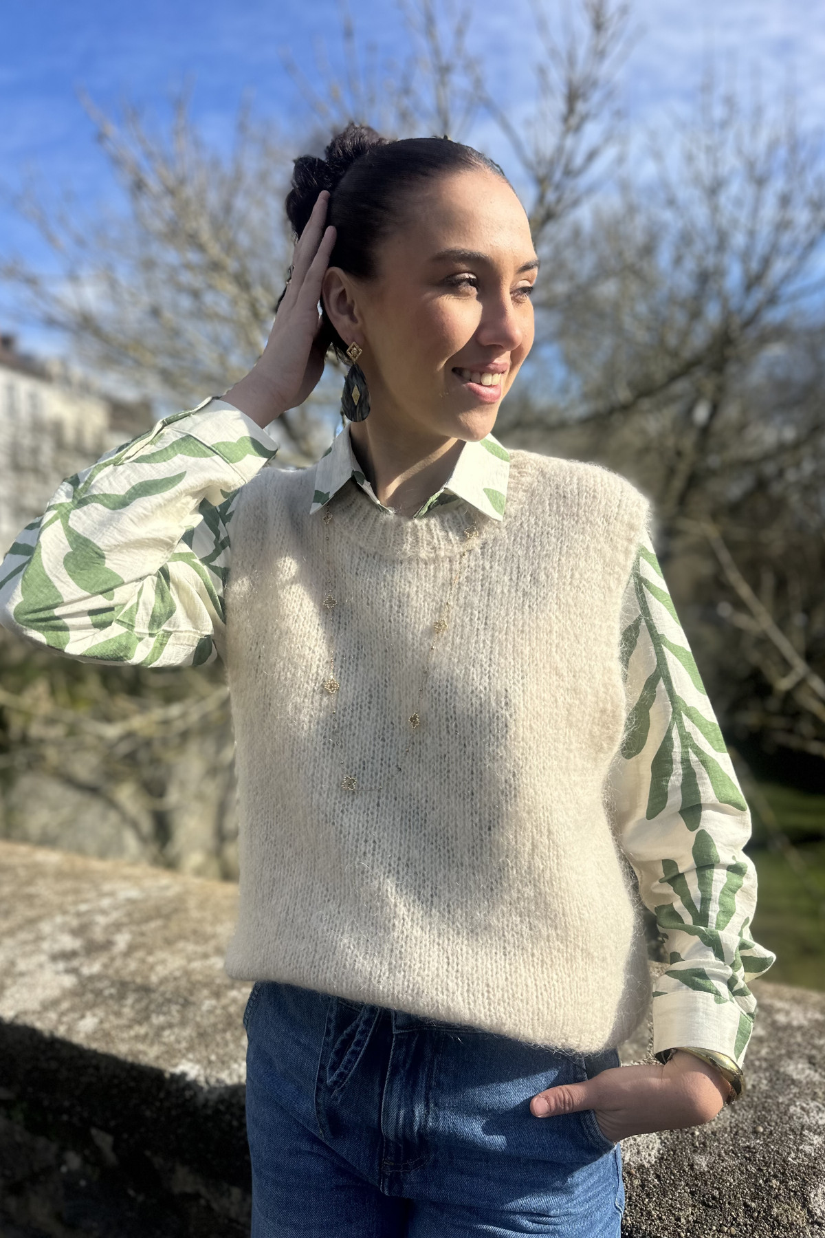 Pull sans manches en kid mohair ecru  2391 