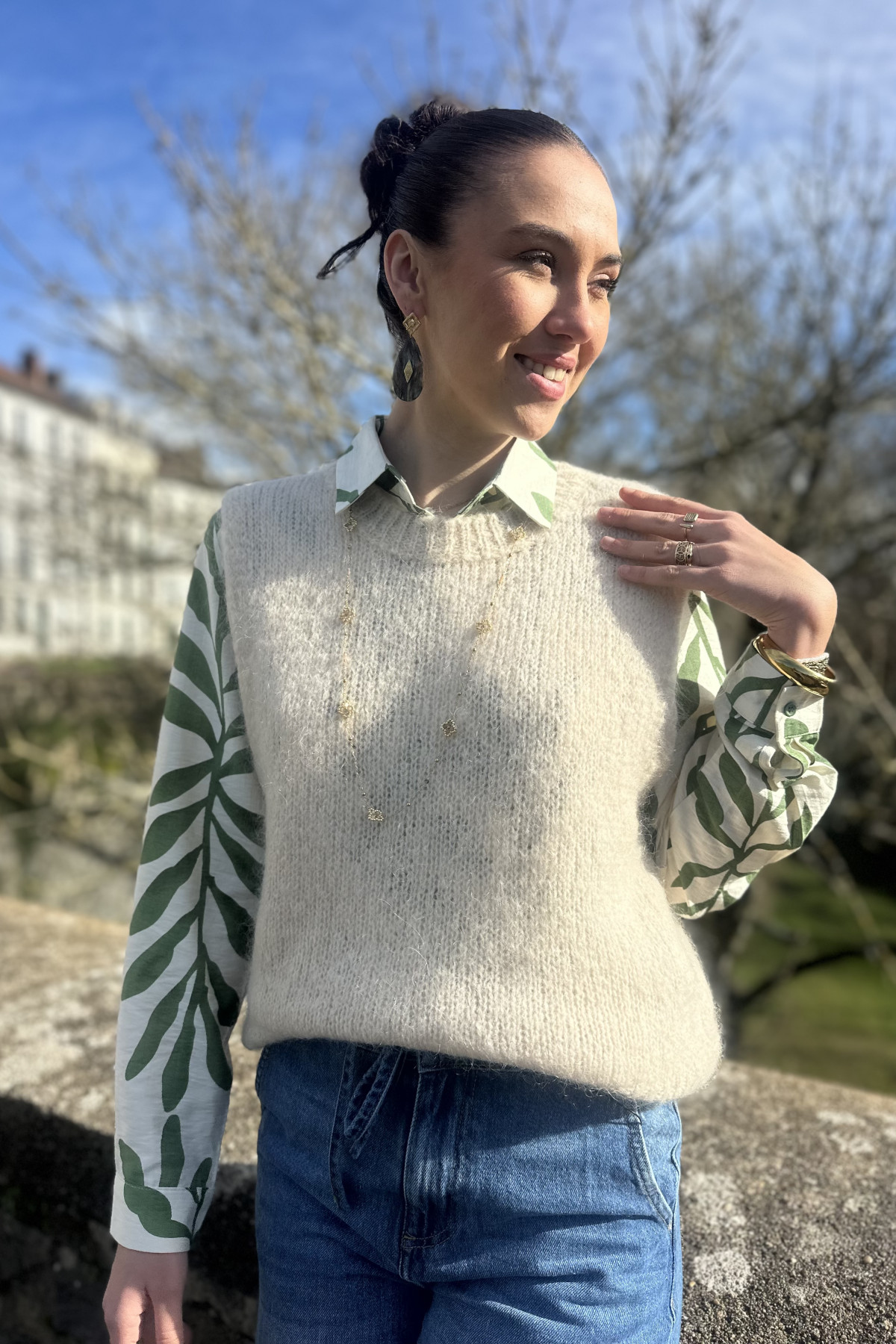 Pull sans manches en kid mohair ecru  2391 