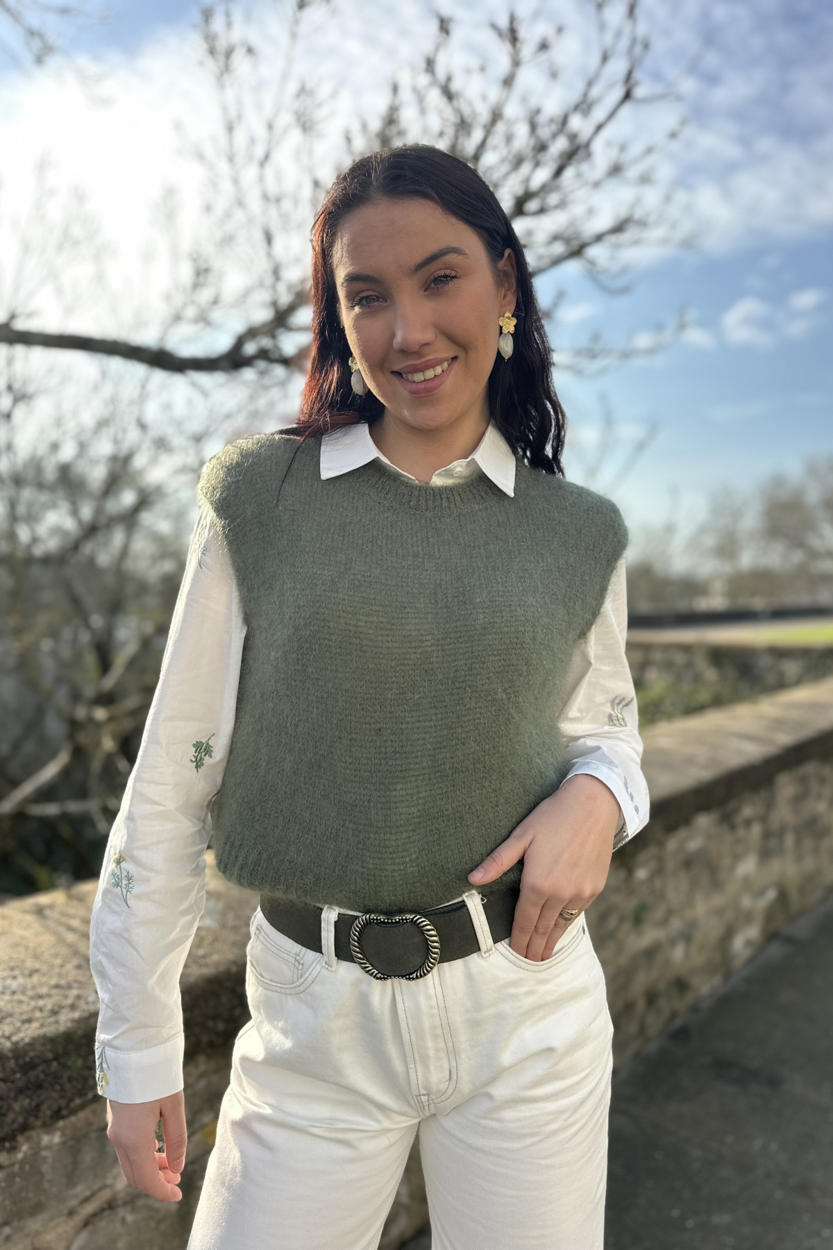 pull sans manches en mohair kaki made in italy 645