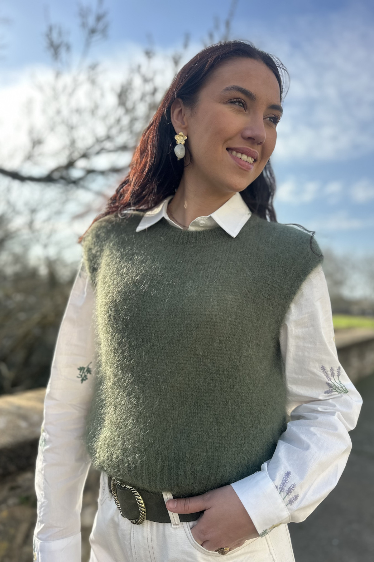 pull sans manches en mohair kaki made in italy 645