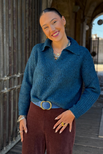 pull the korner bleu col chemise 3401 knit 