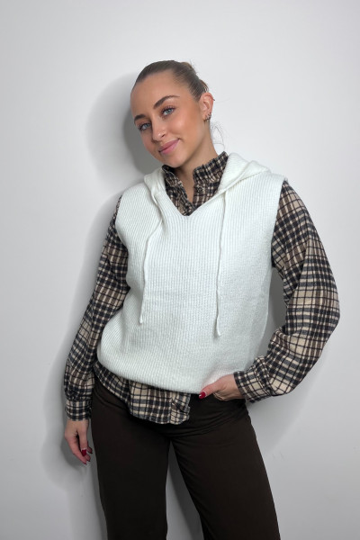 pull the korner sans manches a capuche blanc créme T25203406