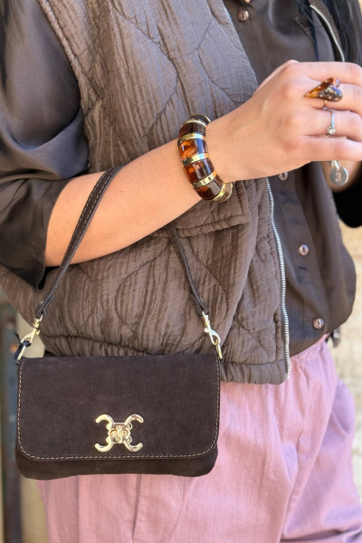 Sac a main petite pochette vimoda 390411 en dain chocolat