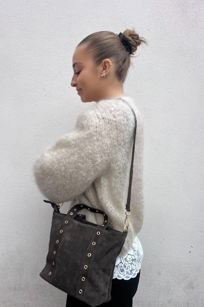 sac chummy en cuir suédé couleur chocolat