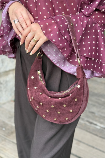 sac en suédine bordeaux à clous dorés VIMODA