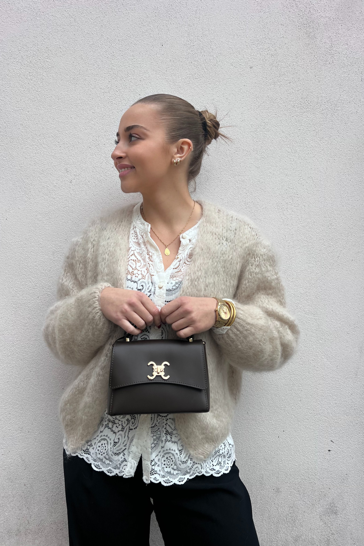 sac vimoda 390405 en cuir marron chocolat  petit format style logo celine