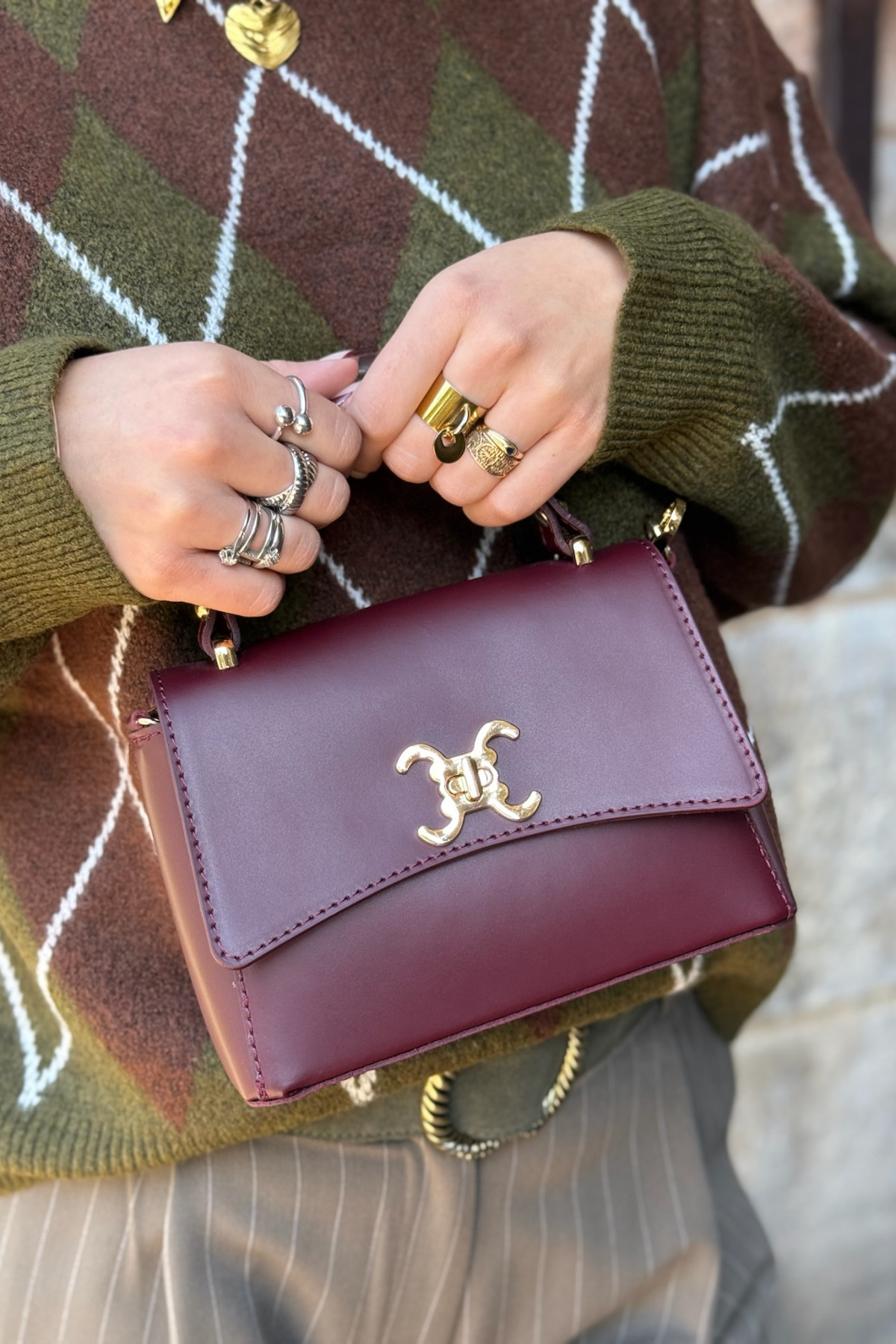 sac vimoda en cuir bordeaux petit format style logo Celine
