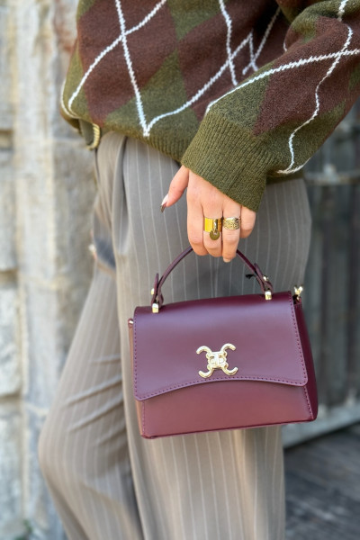 sac vimoda en cuir bordeaux petit format style logo Celine