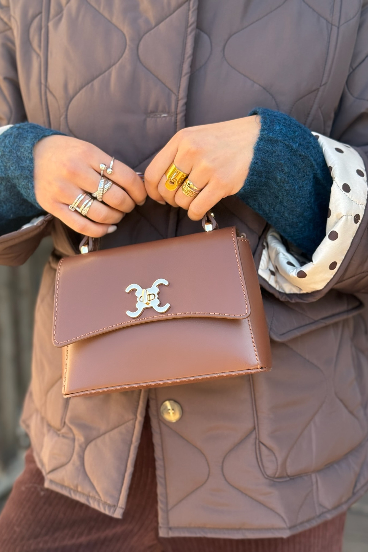 sac vimoda en cuir marron petit format style logo celine