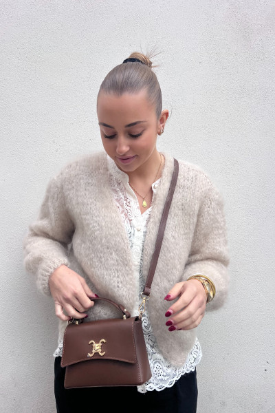 sac vimoda en cuir marron petit format style logo Celine