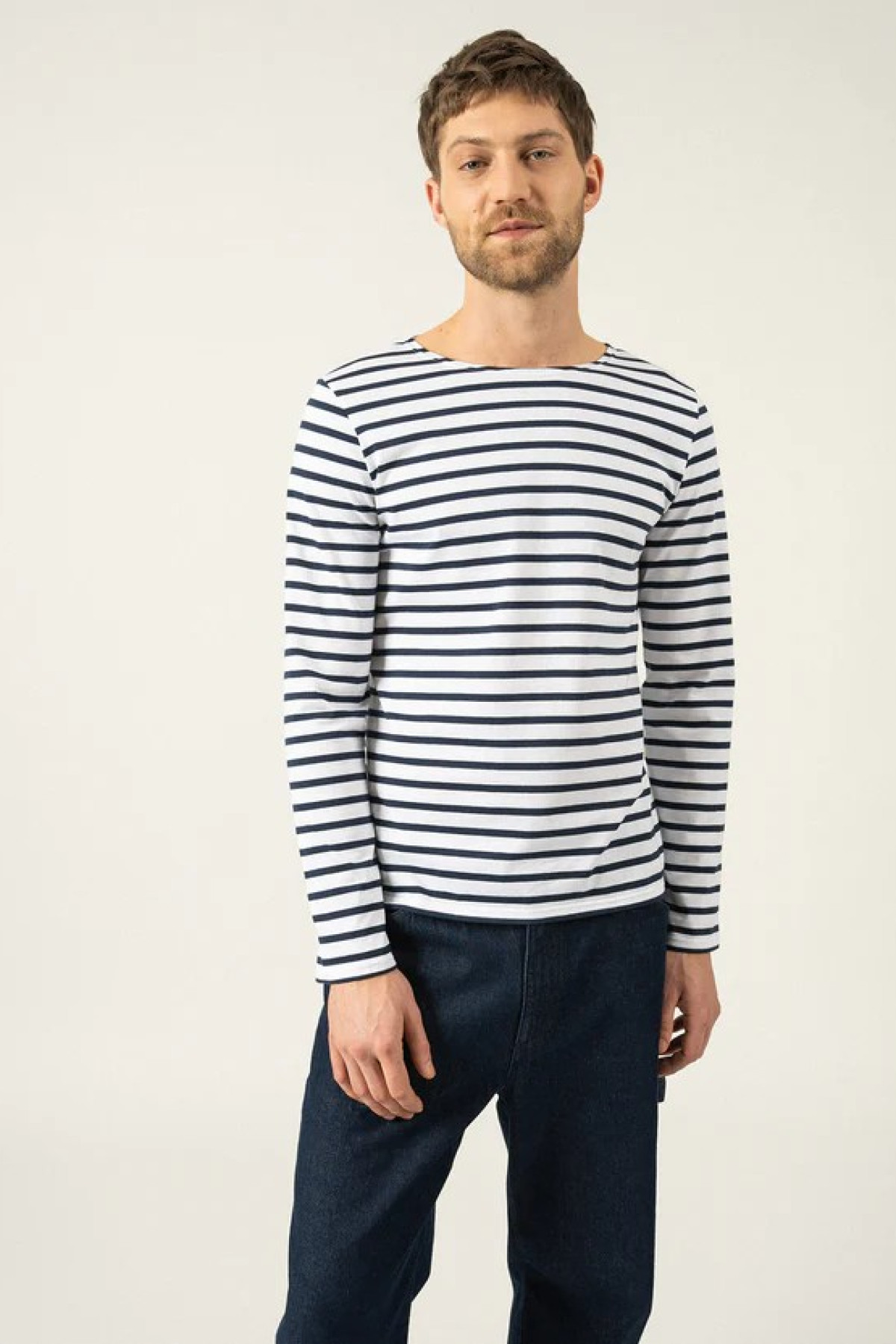 saint james t-shirt marinière manches longues minquiers neige / marine