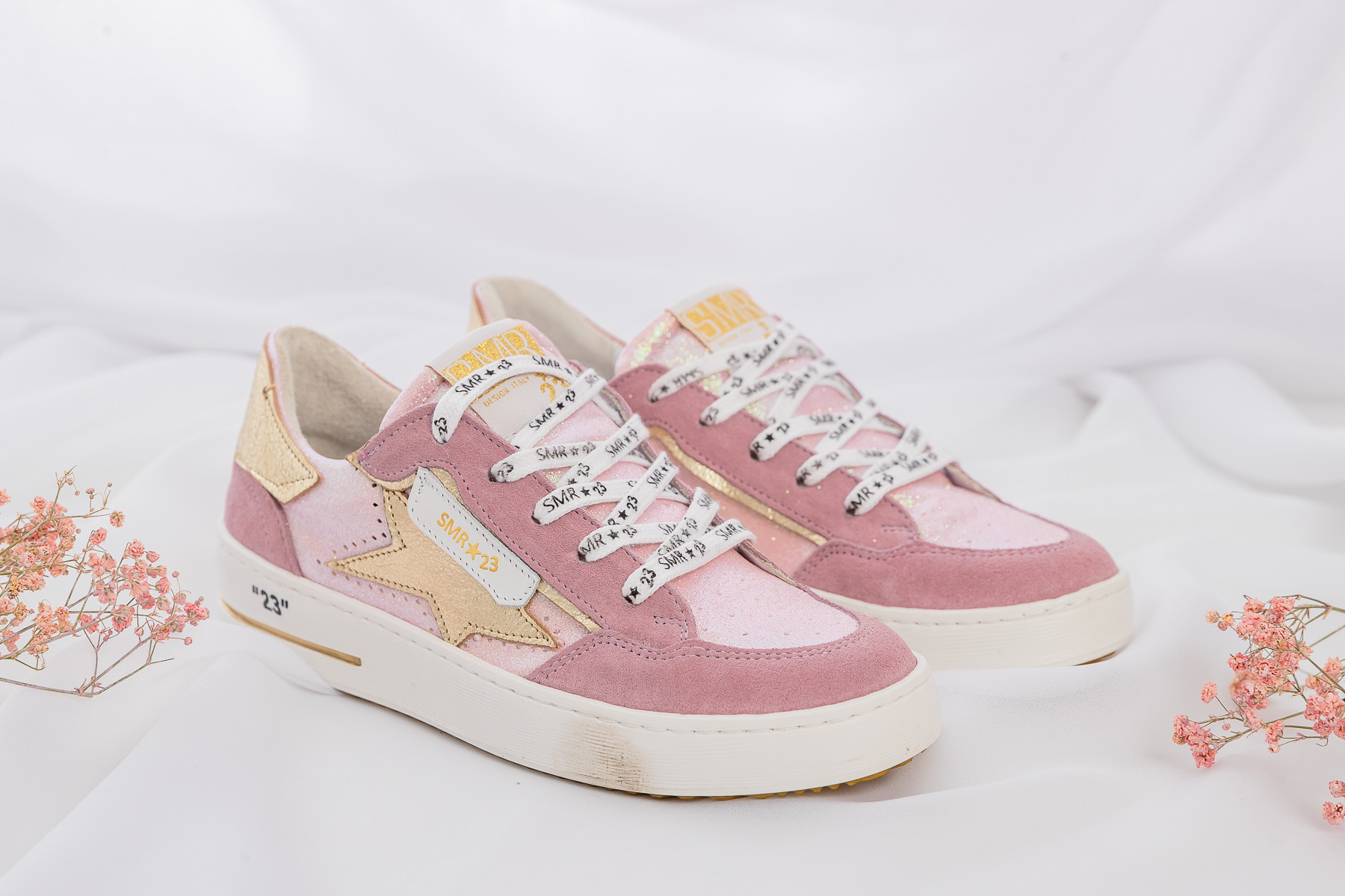 SEMERDJIAN BASKETS SMR23 ALE 11821 FEMME GLITTER PAILLETTE ROSE ETOILE DORE