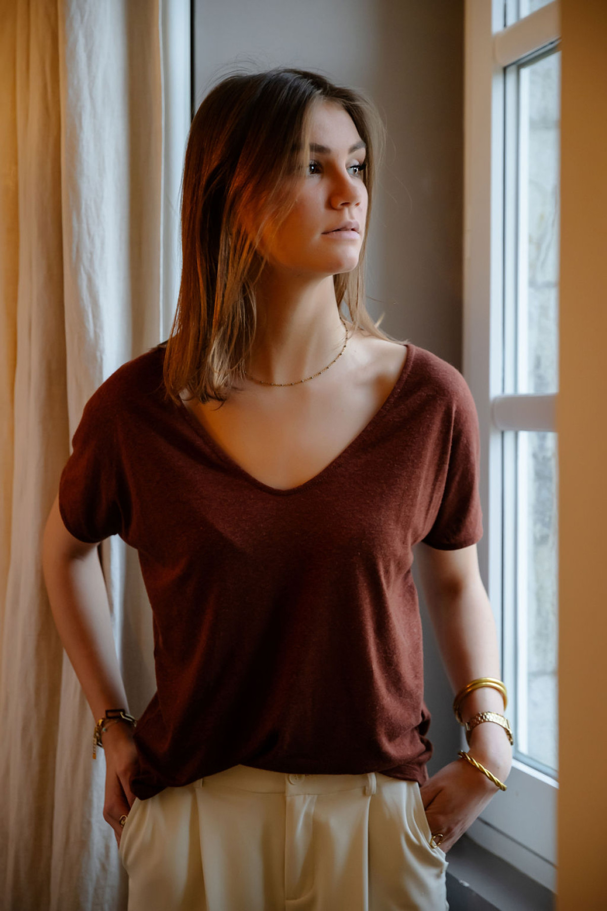 T-SHIRT BORDEAUX EN LIN NICE THINGS REVERSIBLE WJS012