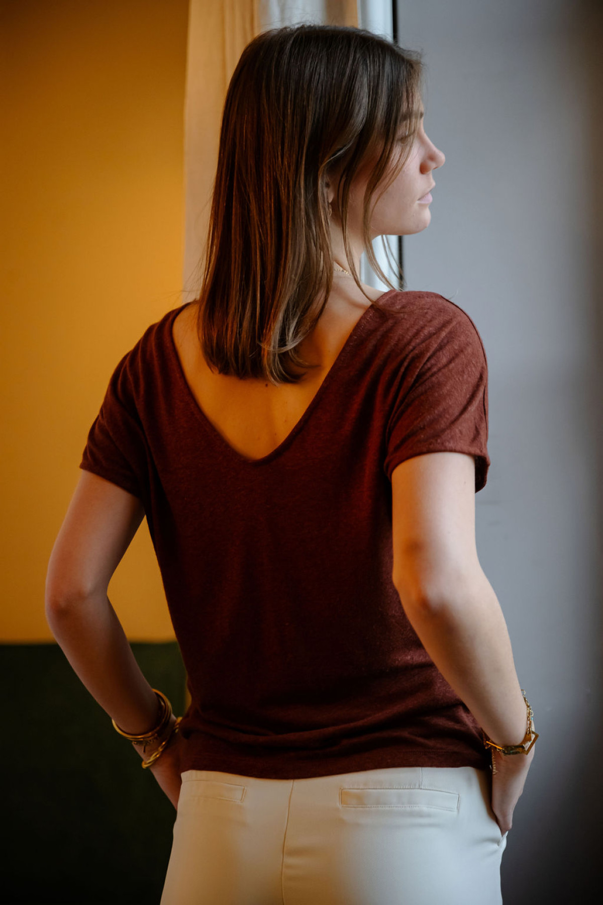 T-SHIRT BORDEAUX EN LIN NICE THINGS REVERSIBLE WJS012
