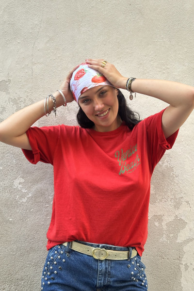 T-shirt rouge en coton avec imprimé vintage Venice Beach coupe droite