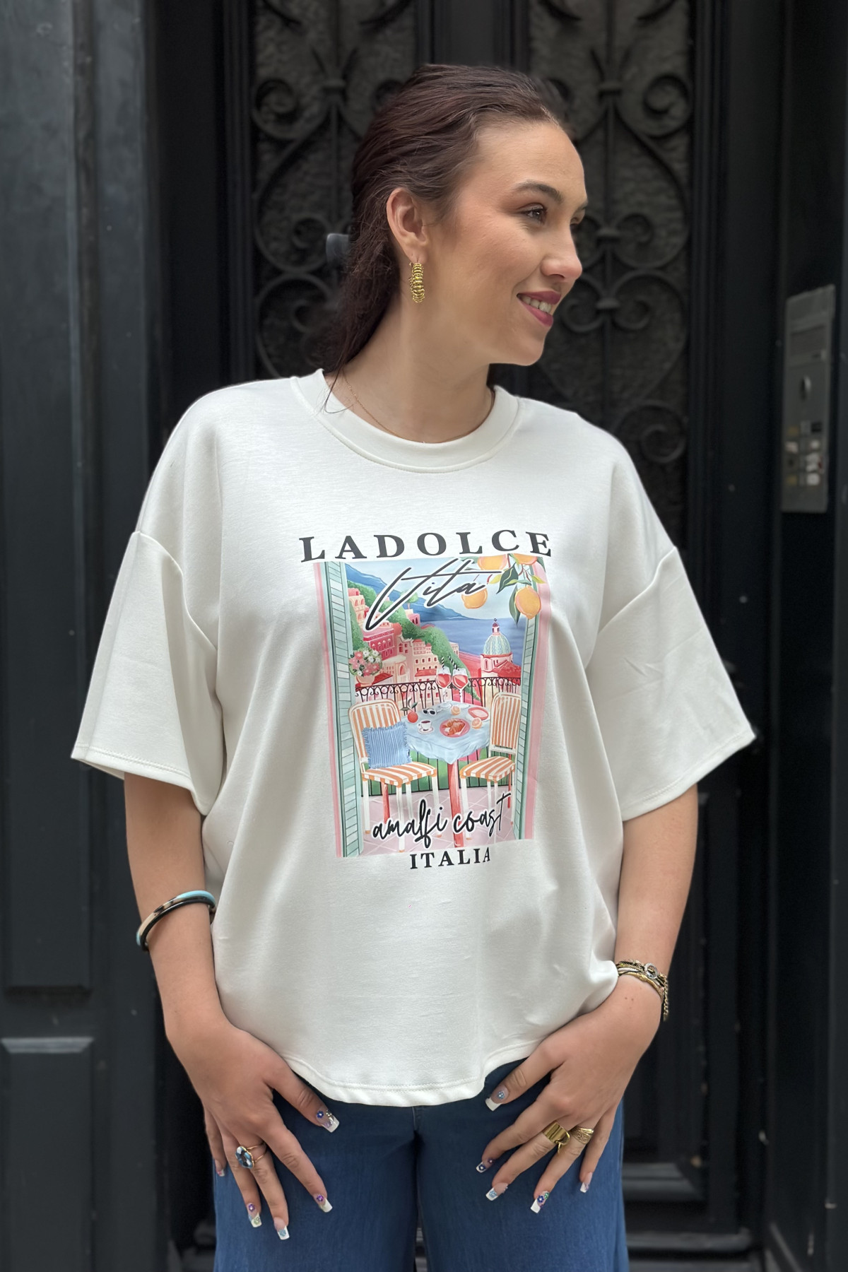 Tee shirt blanc coupe oversize dolce vita Italia