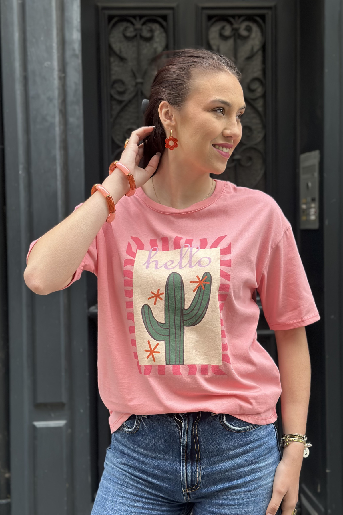 Tee shirt blanc coupe oversize hello