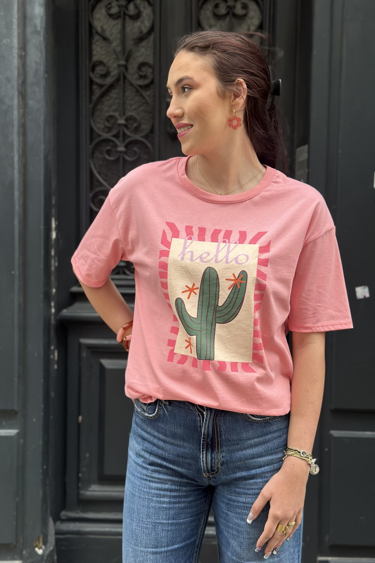 Tee shirt blanc coupe oversize hello