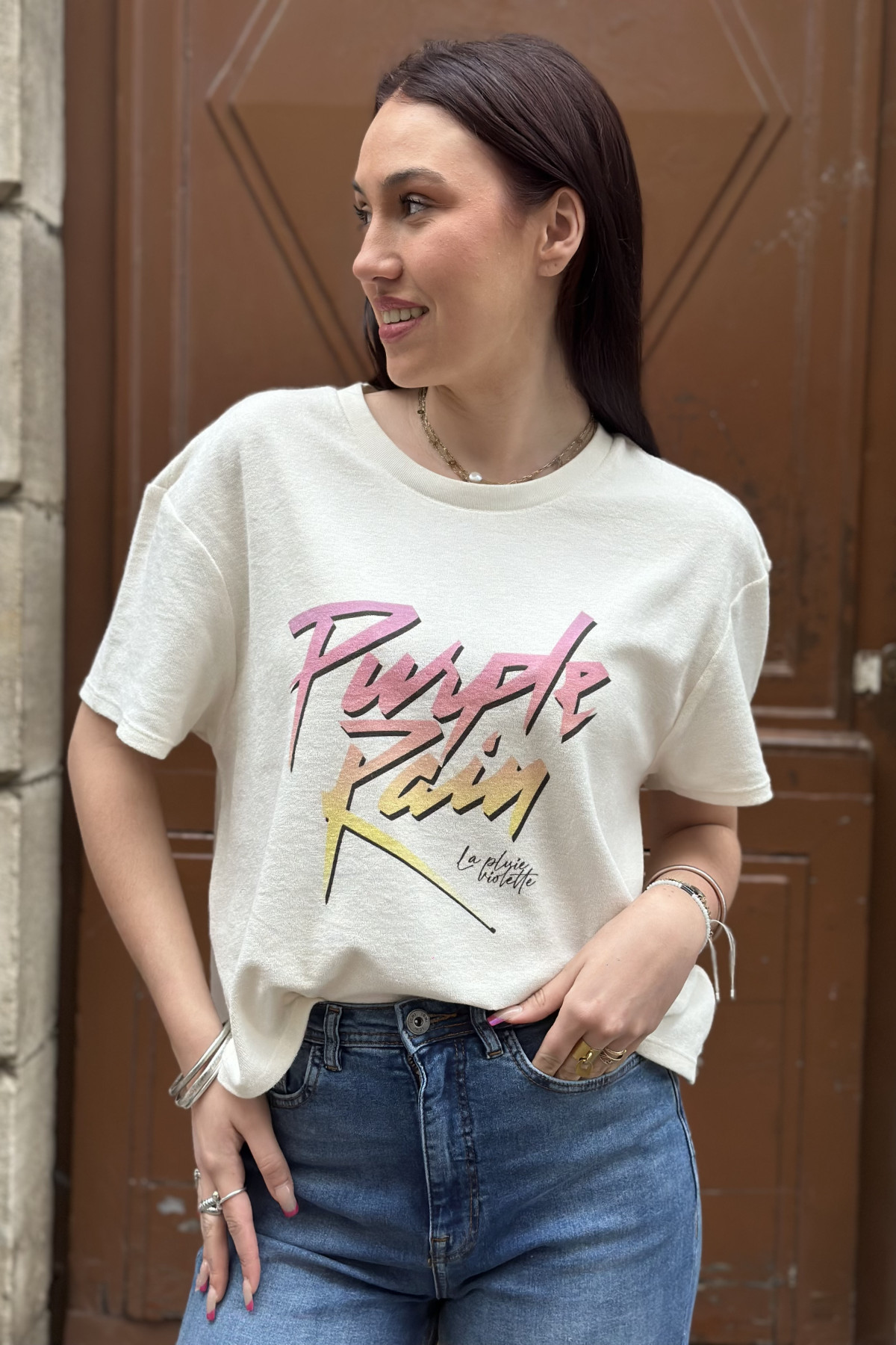 tee shirt marcello blanc Purple rain éponge