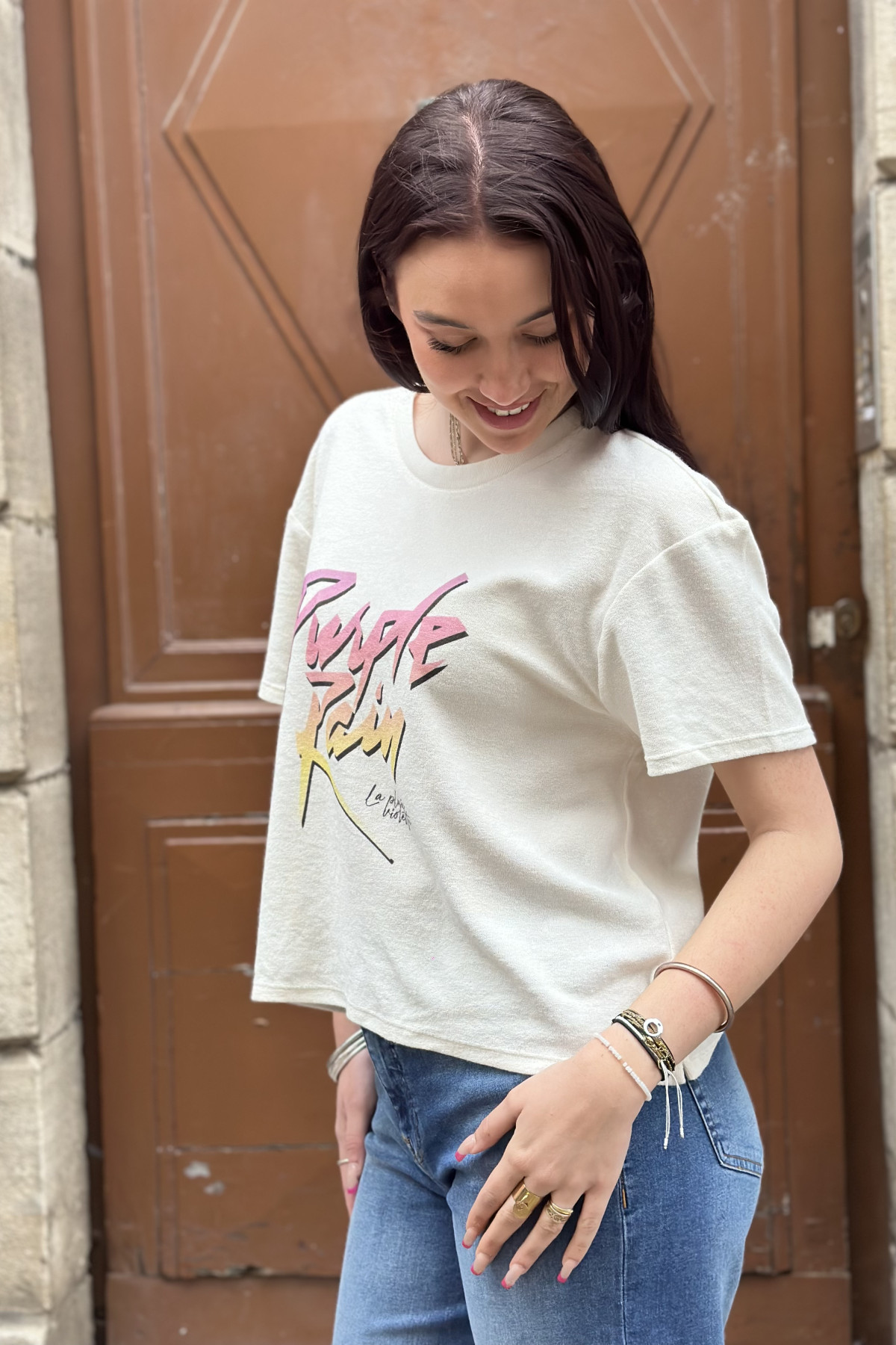 tee shirt marcello blanc Purple rain éponge