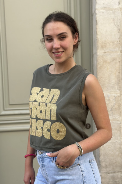 tee shirt marcello sans manches ecriture san fransisco dore