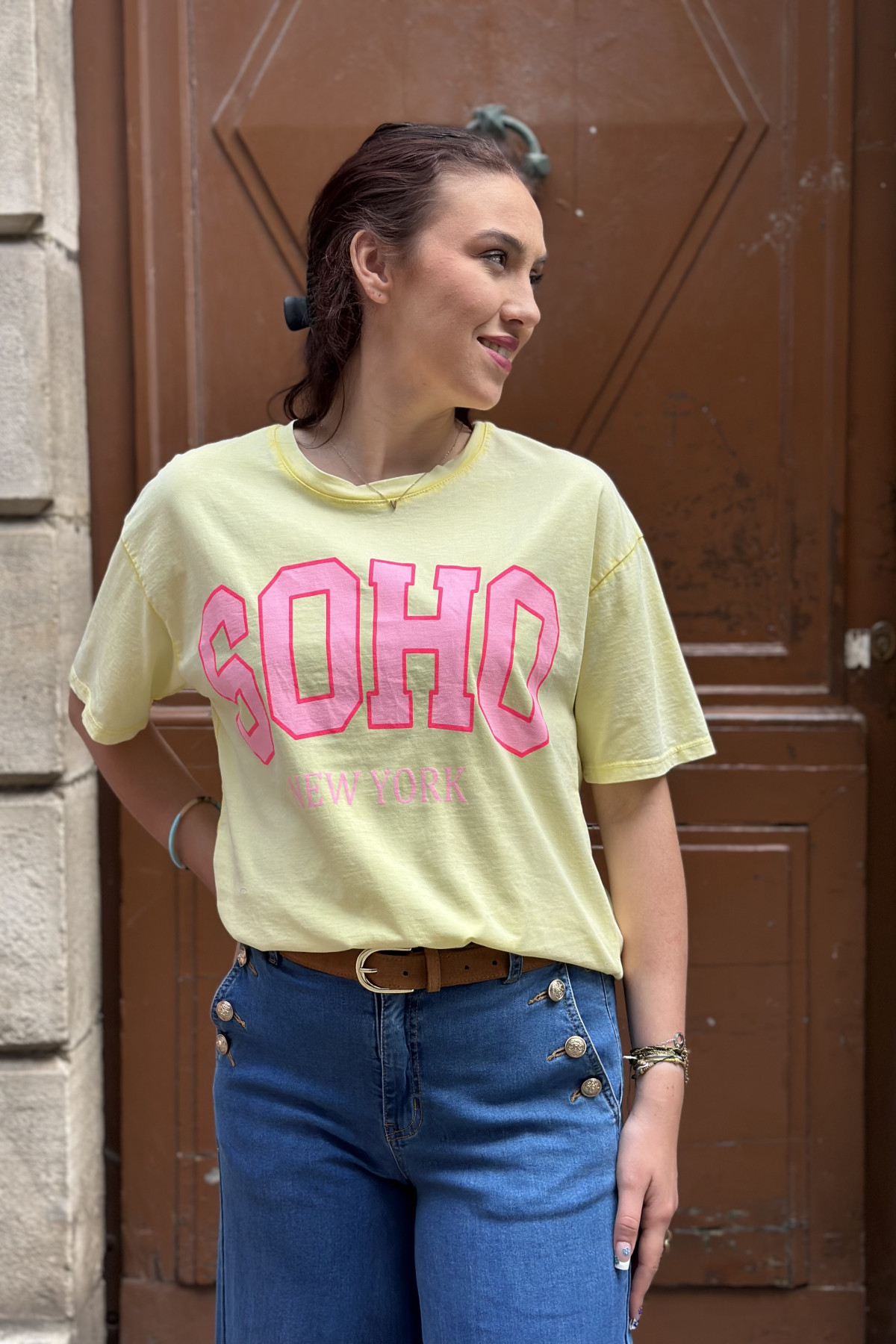 Tee shirt soho New York jaune en coton 