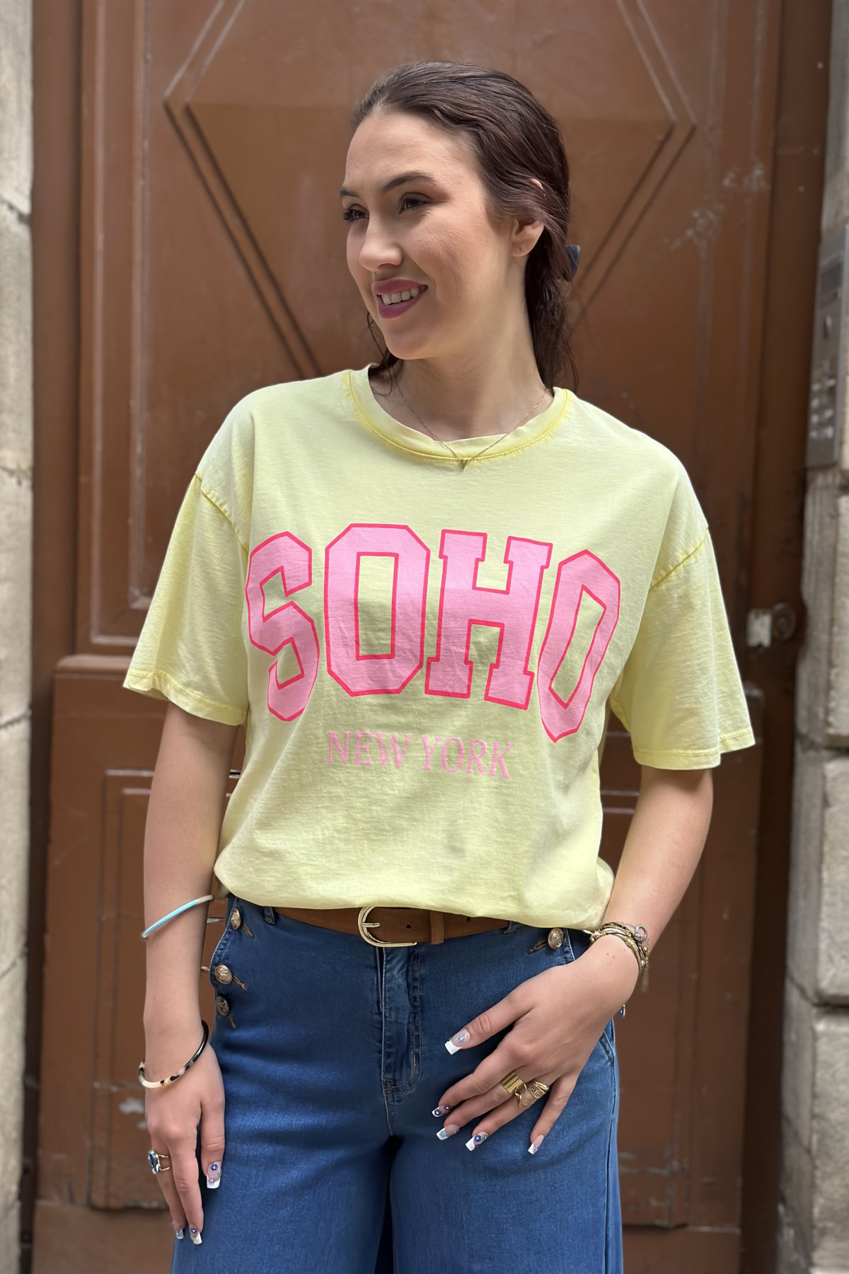 Tee shirt soho New York jaune en coton 
