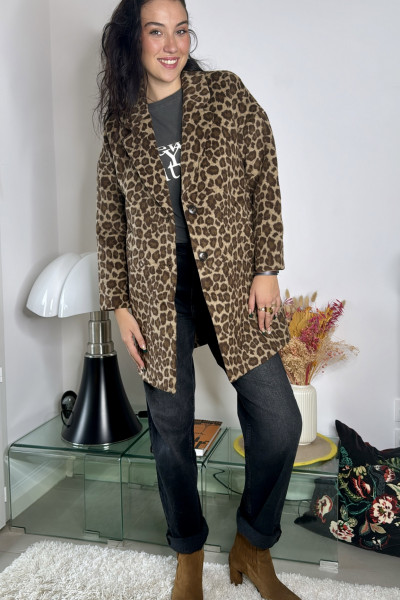 THE KORNER MANTEAU 1088 MARRON MOTIF LEOPARD