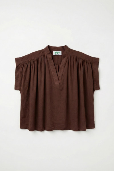 Top blouse en voile de coton chocolat 