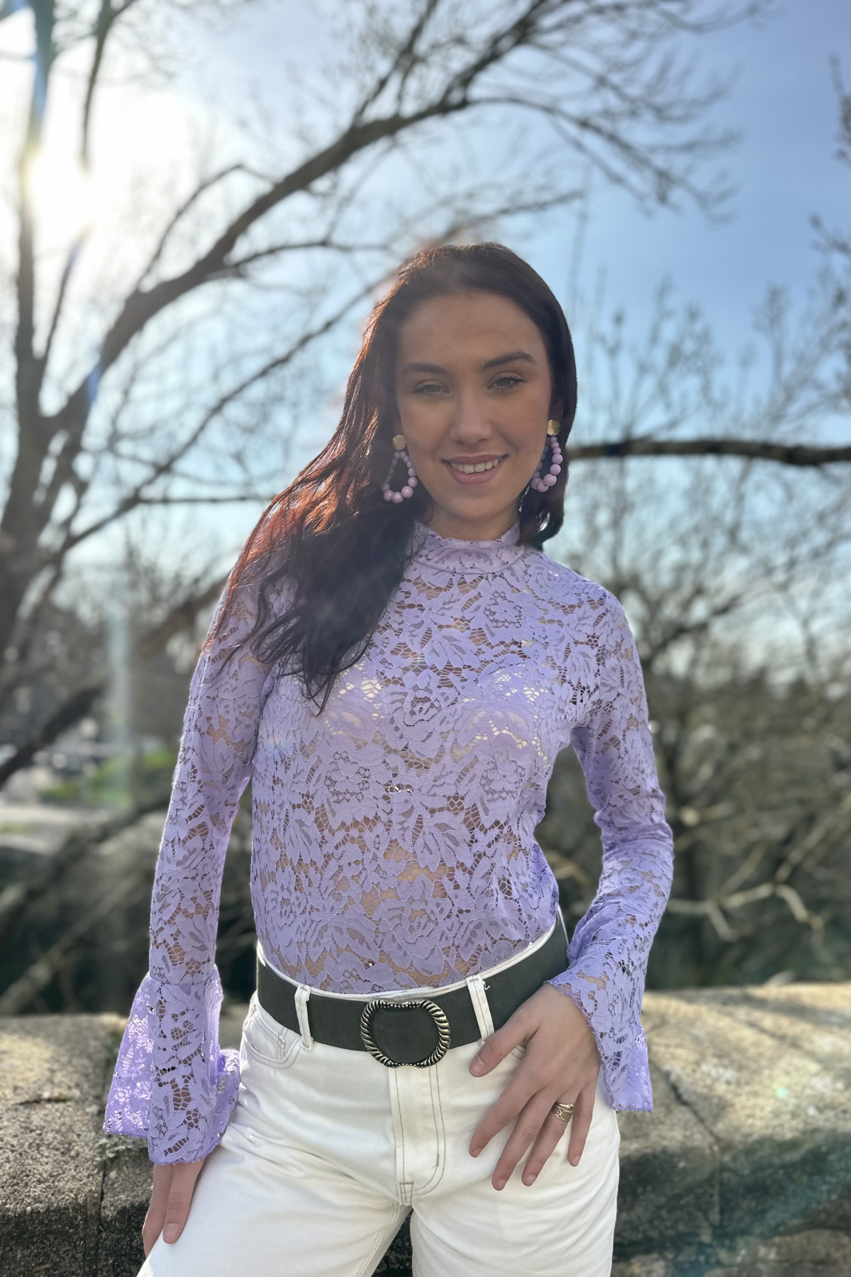 Top en dentelle lavande ajouré 25130 