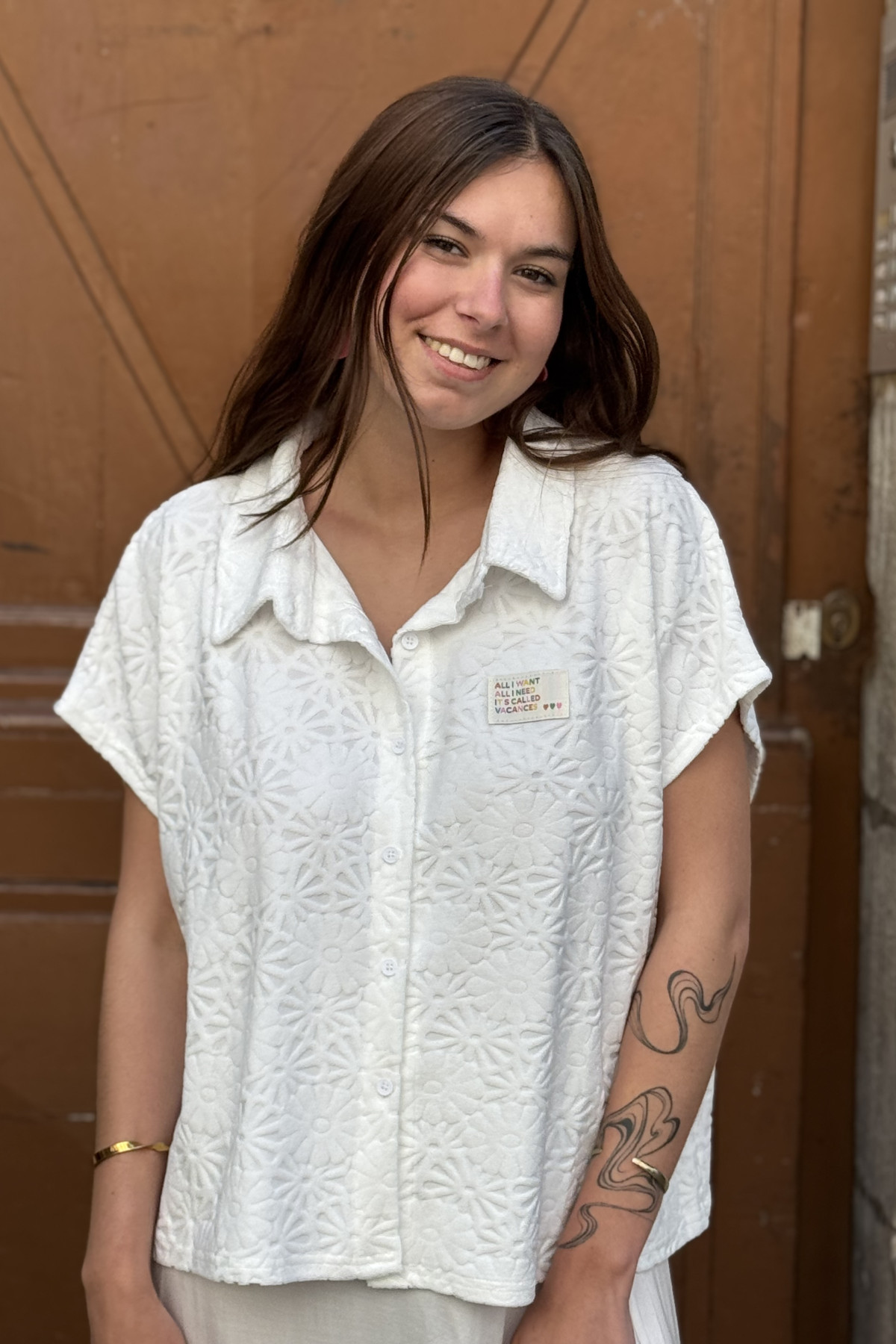 TOP EN EPONGE blanc  AVEC COL MARQUE SEASON 15H858