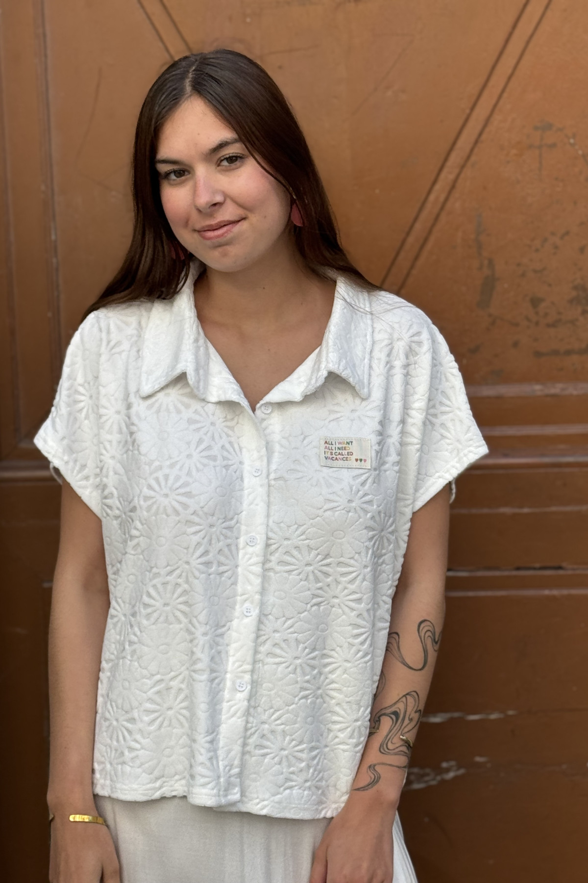 TOP EN EPONGE blanc  AVEC COL MARQUE SEASON 15H858