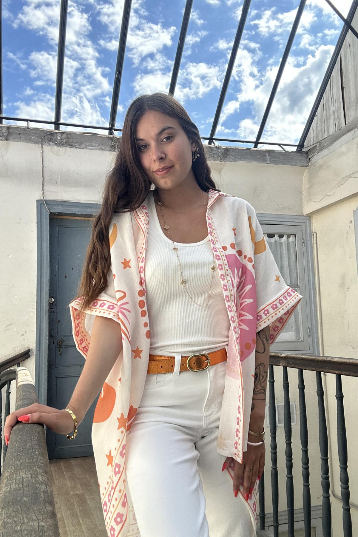 Tunique joyna blanche avec imprimé soleil art 45113