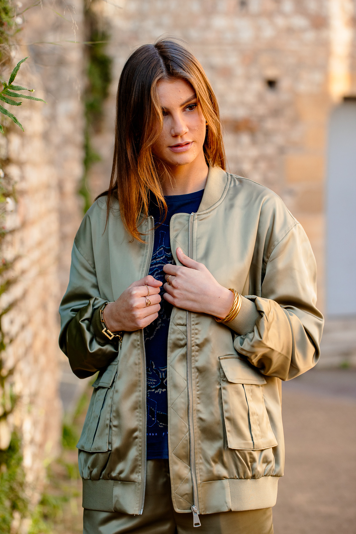 Veste byesto bomber jacket 14260 vert kaki satiné ETE 2024