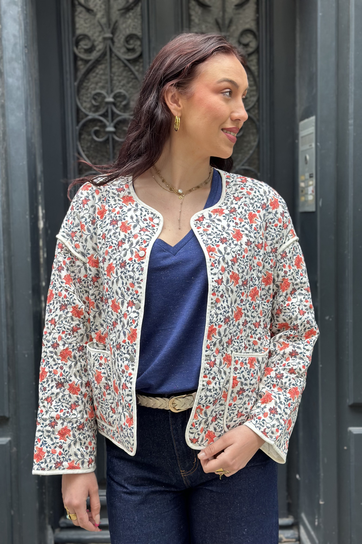 Veste cream imprimé floral mi saison