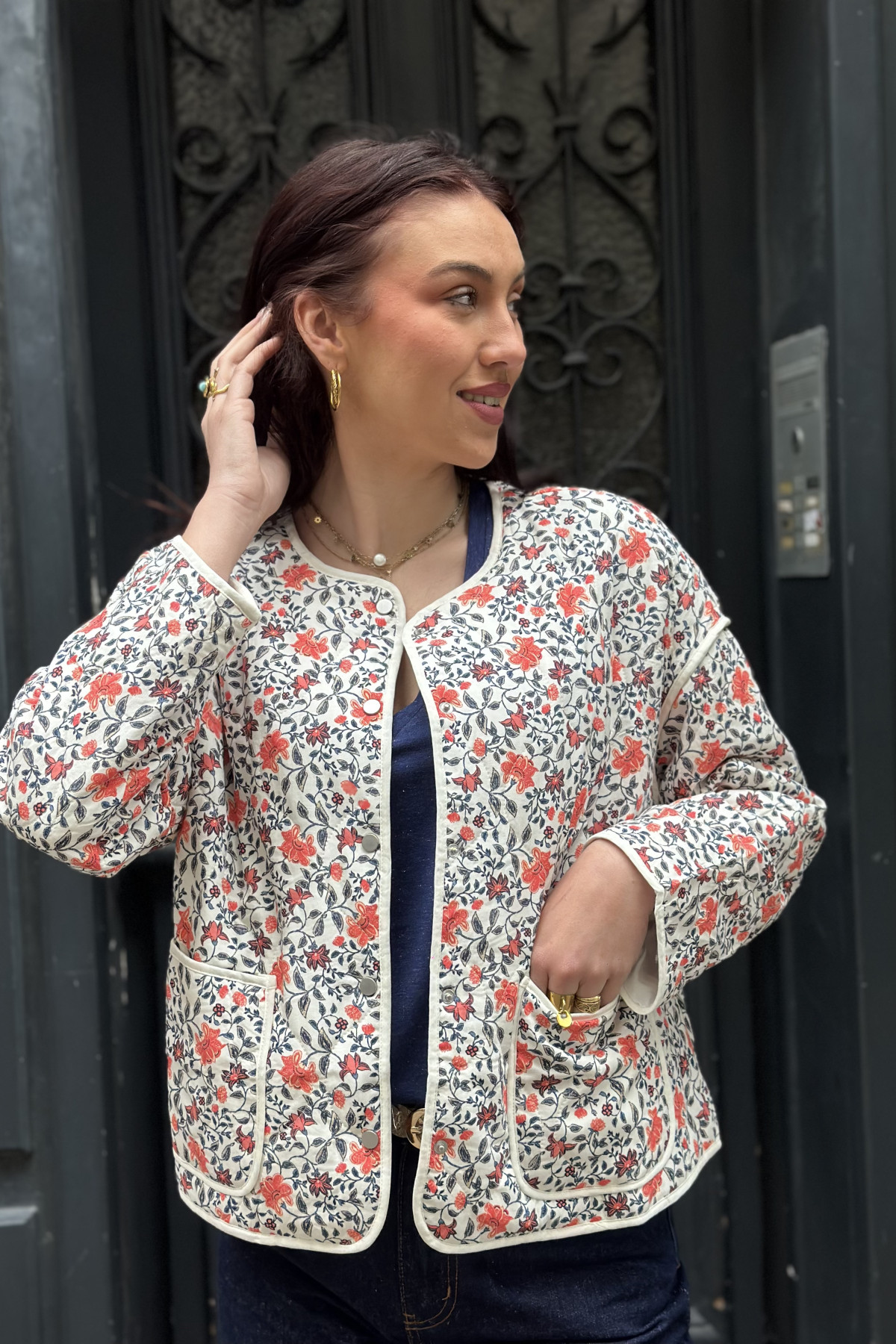 Veste cream imprimé floral mi saison
