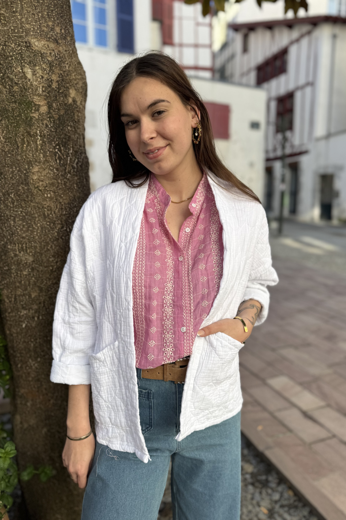 Veste en gaze de coton blanche taille unique coupe oversize