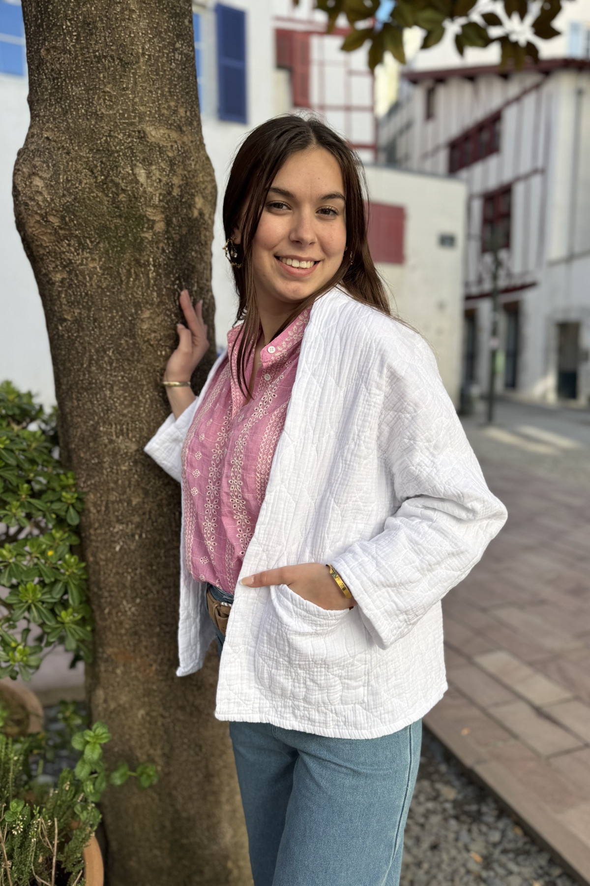 Veste en gaze de coton blanche taille unique coupe oversize