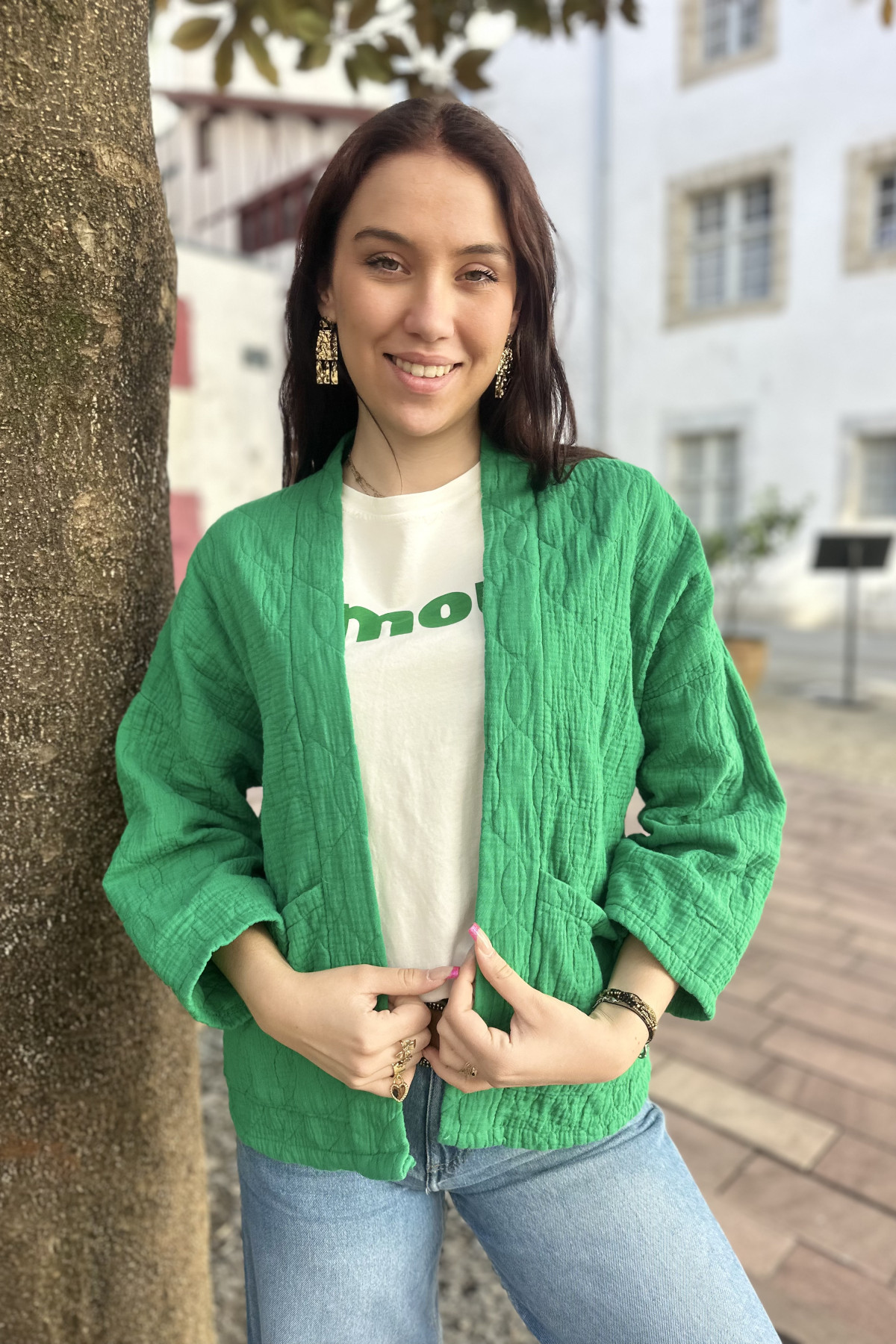Veste en gaze de coton verte taille unique coupe oversize