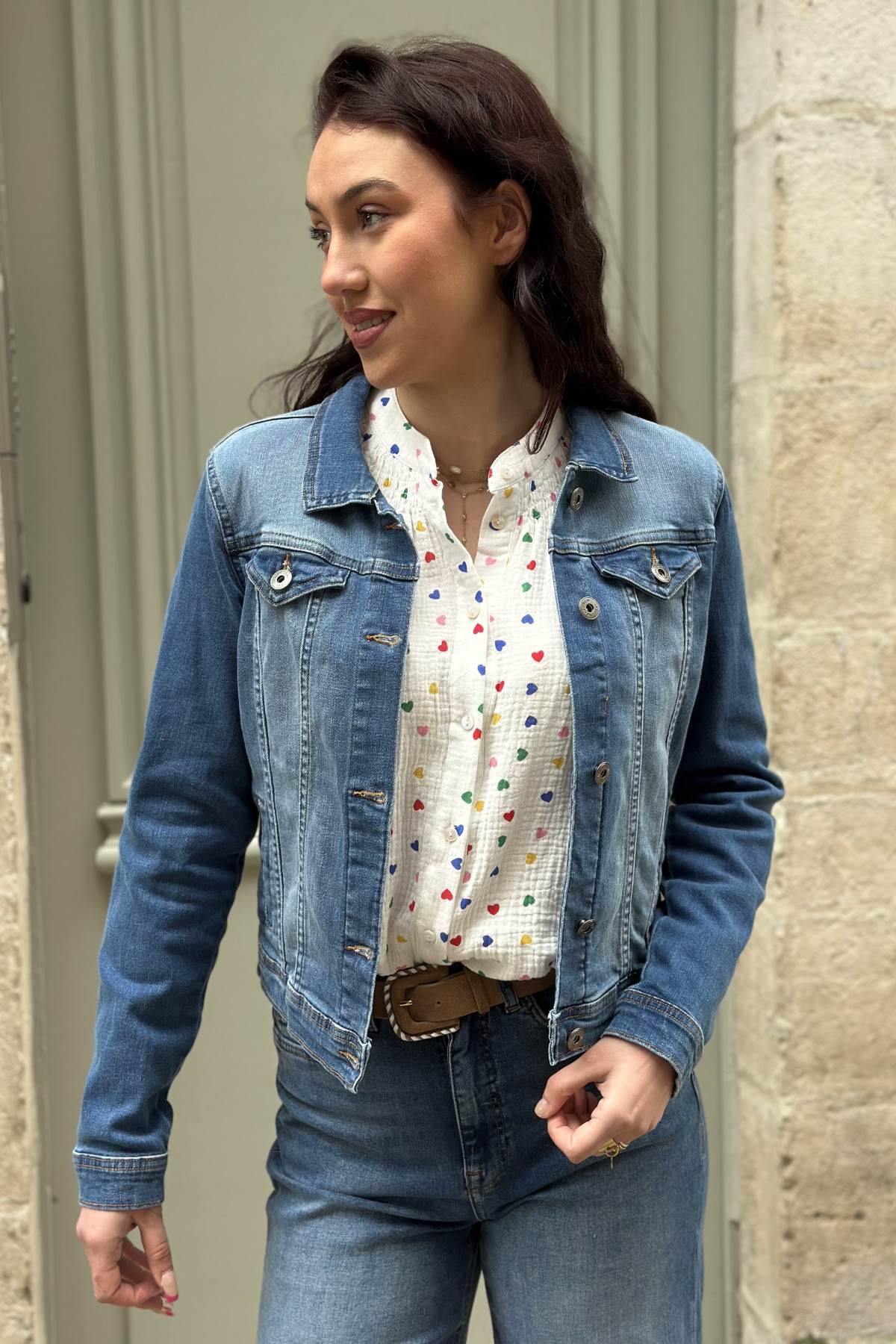 Veste ichi en jeans mi saison cintrée