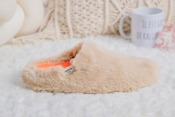 VICTORIA CHAUSSONS 1081117 BEIGE FOURRURE SEMELLE ORANGE